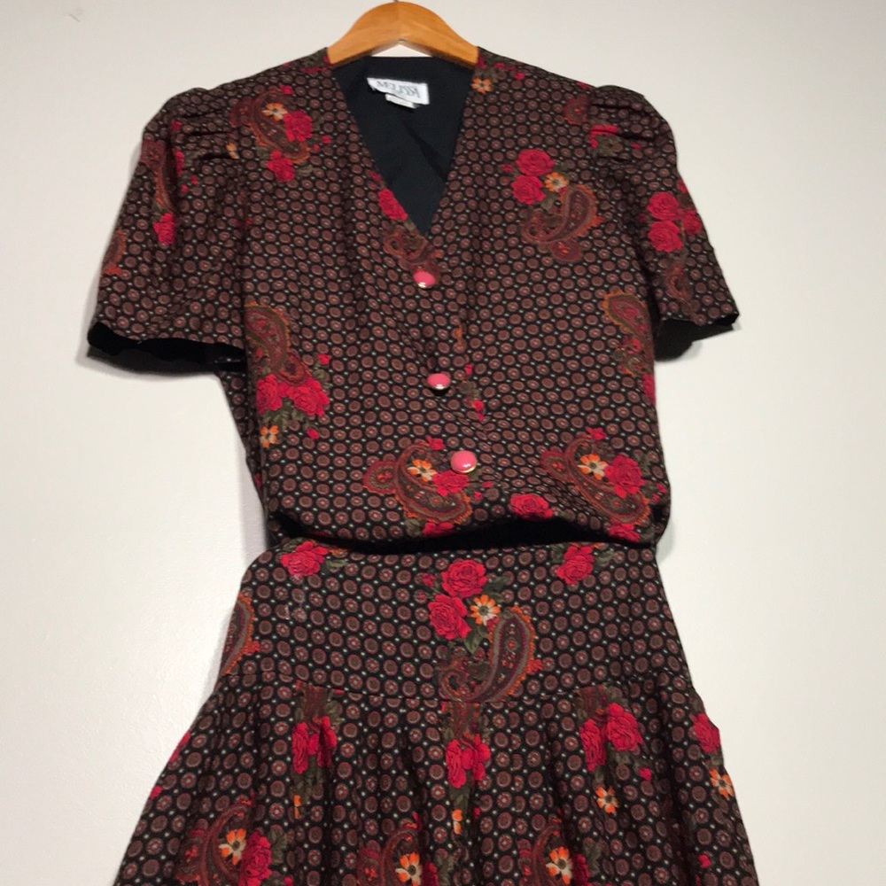 Vintage Melissa Puffy Sleeves Floral Blouse and Skirt Set - Picture 1 of 12